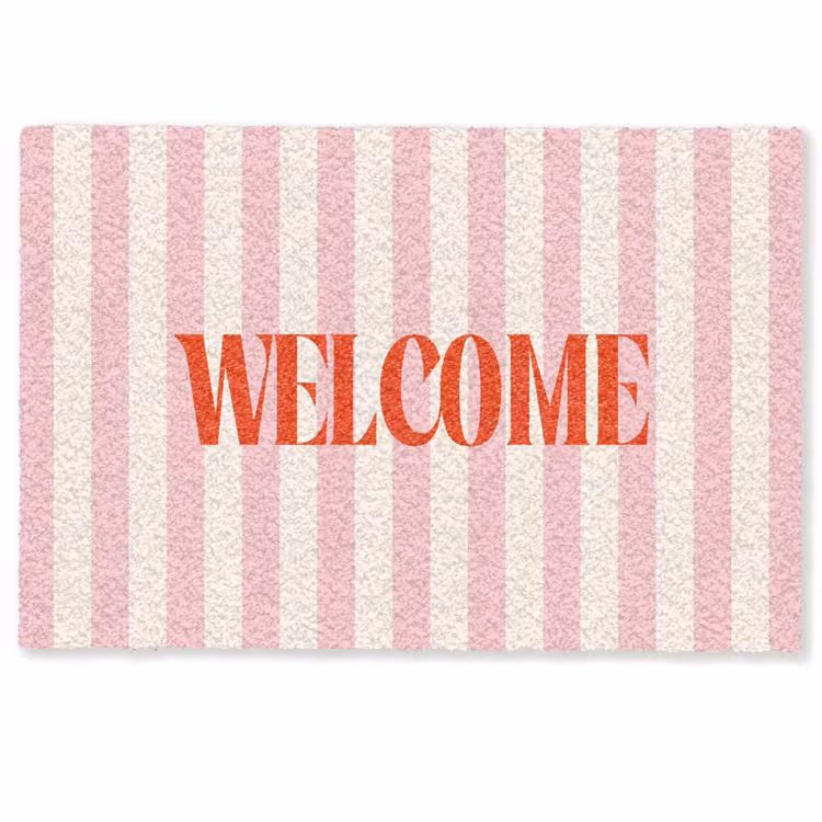 Deurmat - Zachtroze - Rood - Strepen - Welcome — 1