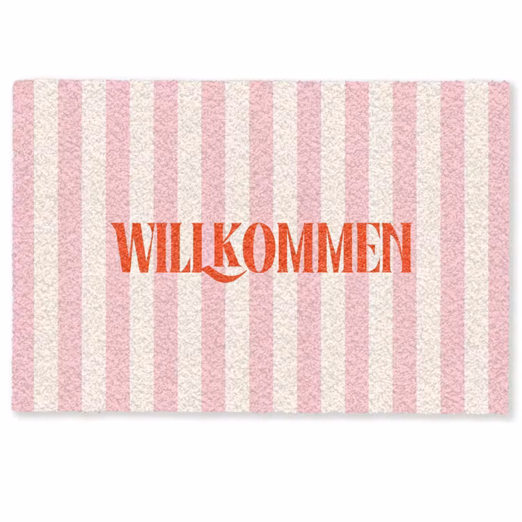 Deurmat - Zachtroze - Rood - Strepen - Wilkommen — 1