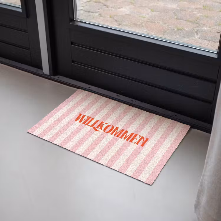 Deurmat - Zachtroze - Rood - Strepen - Wilkommen — 2