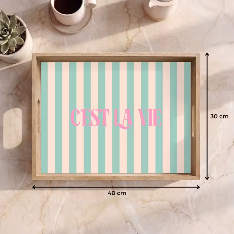 Dienblad - Roze - Groen - Strepen - C'est la vie — 9