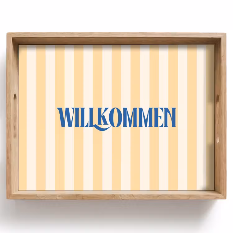 Dienblad - Blauw - Geel - Strepen - Willkommen — 1