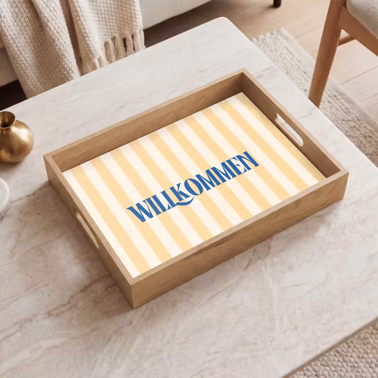 Dienblad - Blauw - Geel - Strepen - Willkommen — 2