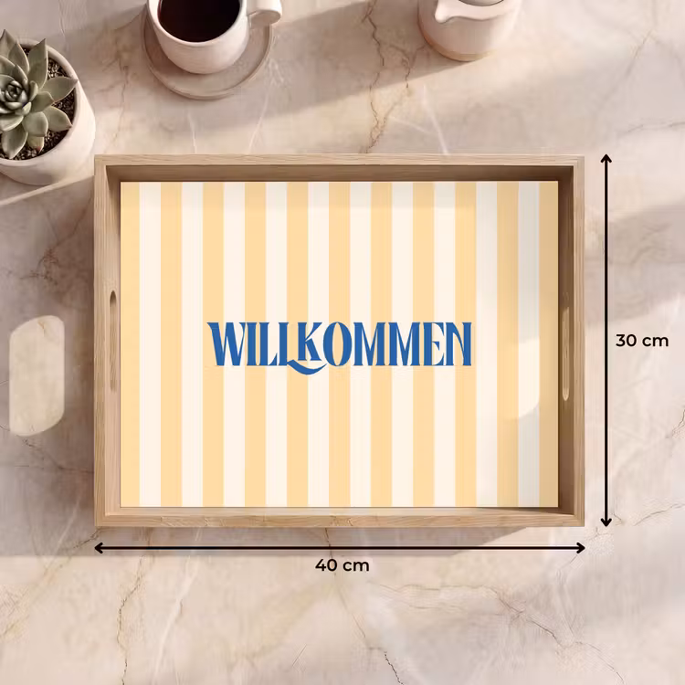 Dienblad - Blauw - Geel - Strepen - Willkommen — 9