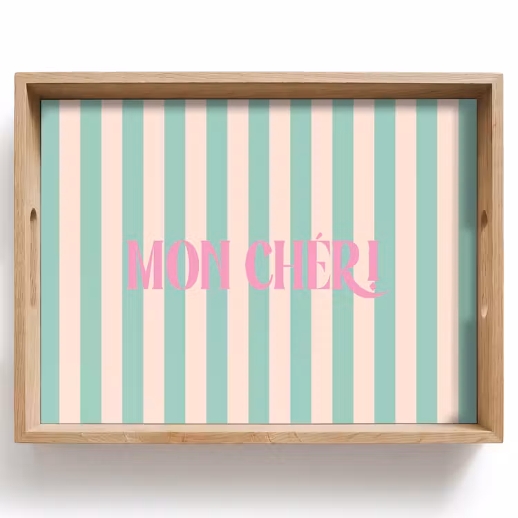 Dienblad - Roze - Groen - Strepen - Mon chéri — 1