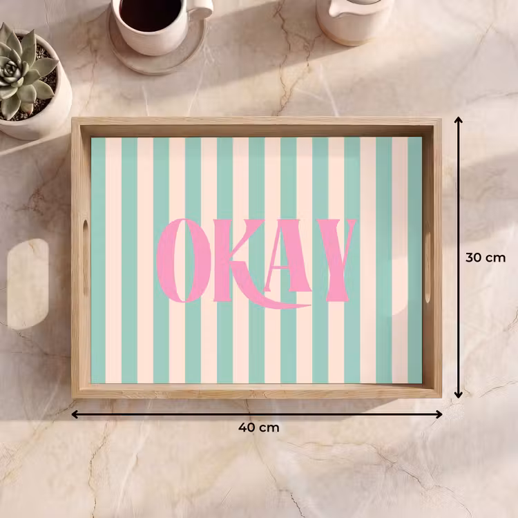 Dienblad - Roze - Groen - Strepen - Okay — 9