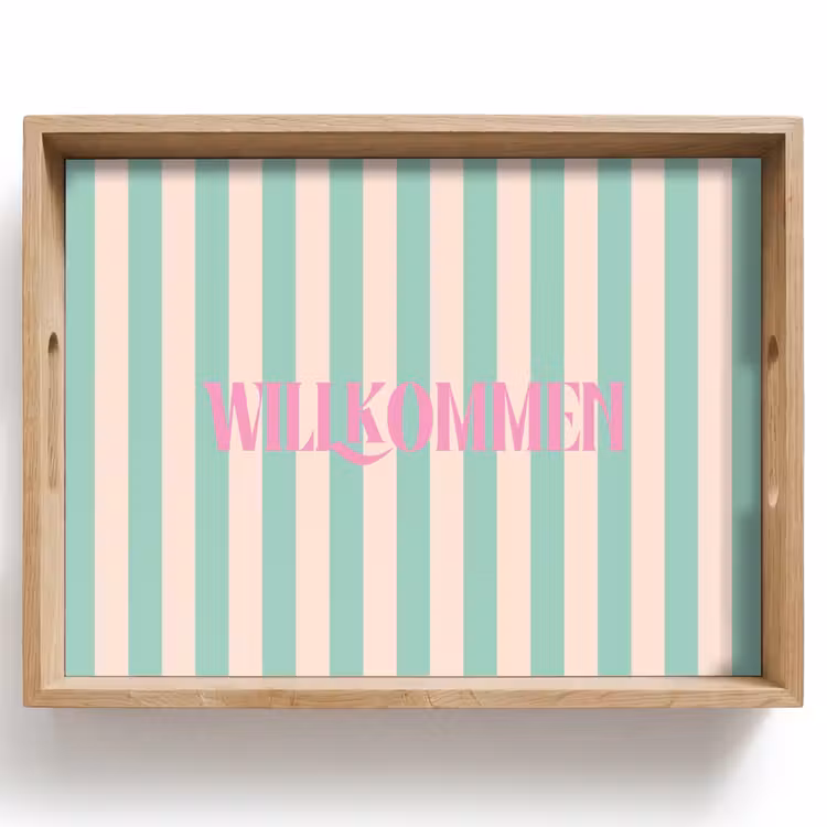 Dienblad - Roze - Groen - Strepen - Willkommen — 1