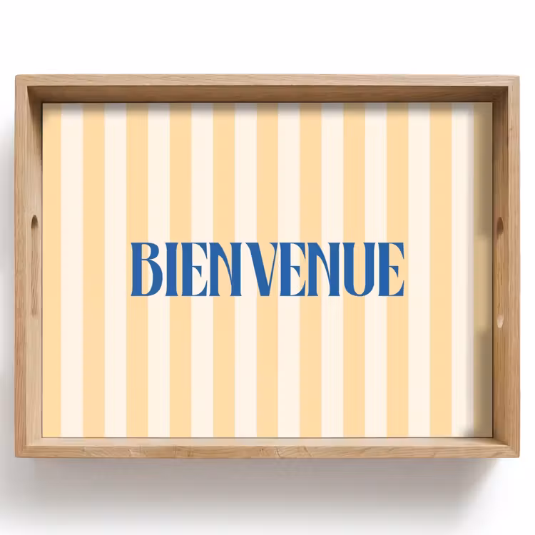 Dienblad - Blauw - Geel - Strepen - Bienvenue — 1
