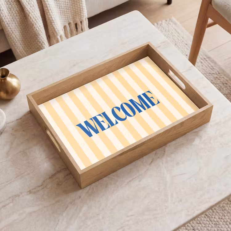 Dienblad - Blauw - Geel - Strepen - Welcome — 2