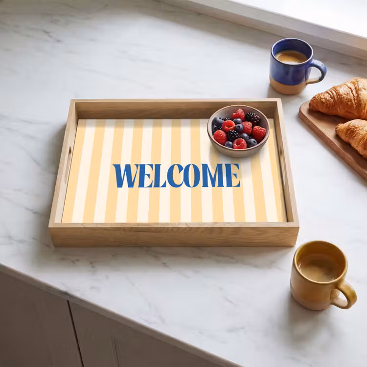Dienblad - Blauw - Geel - Strepen - Welcome — 4