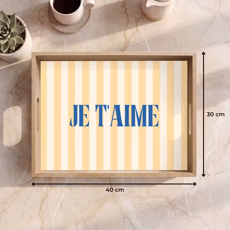 Dienblad - Blauw - Geel - Strepen - Je t'aime — 9