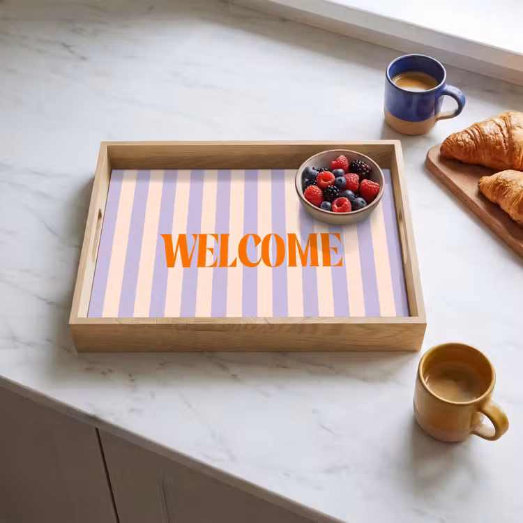 Dienblad - Lila - Oranje - Strepen - Welcome — 4