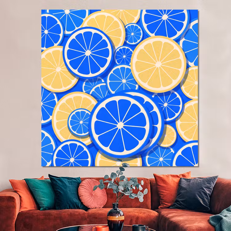 Forex - Fruit - Schijven - Patroon - Modern - Blauw - Geel — 3
