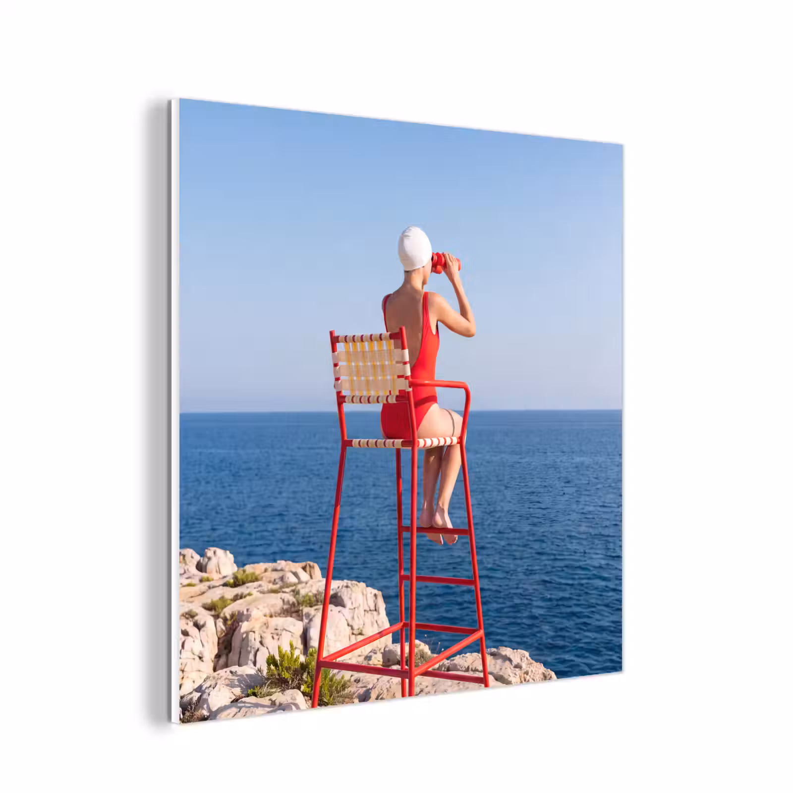 Forex - Vrouw - Zee - Kust - Verrekijker - Rood — 1