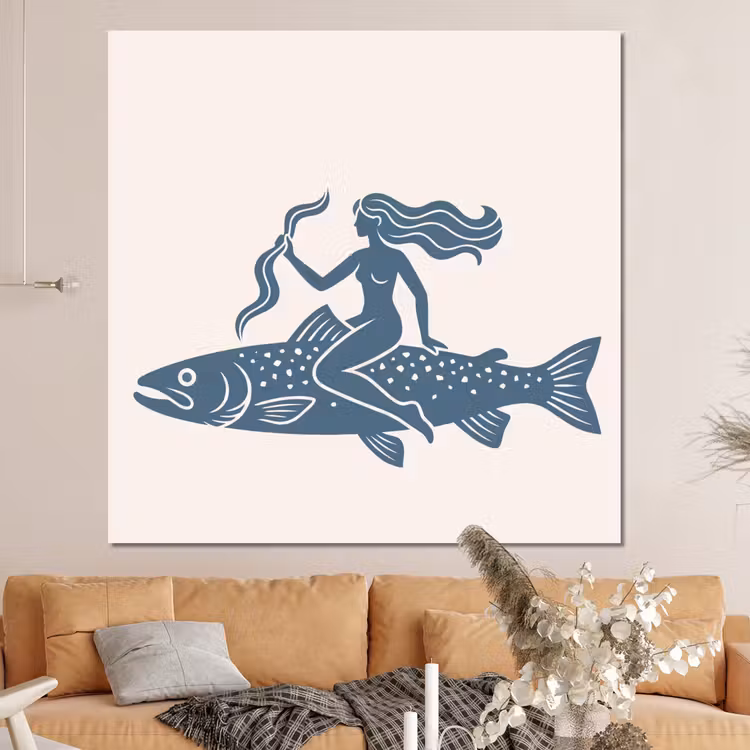 Forex - Vrouw - Vis - Fantasie - Abstract - Blauw — 4