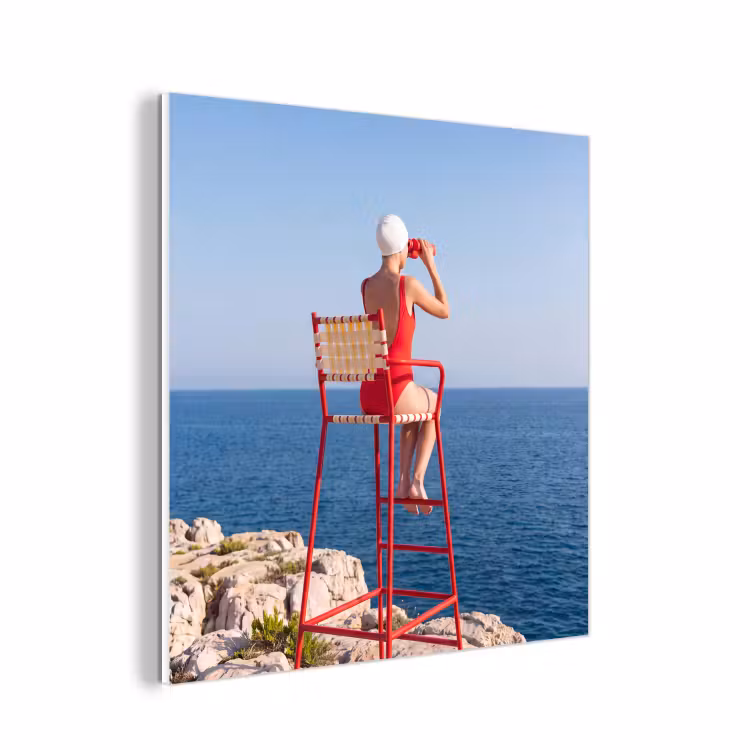Forex - Vrouw - Zee - Kust - Verrekijker - Rood — 1