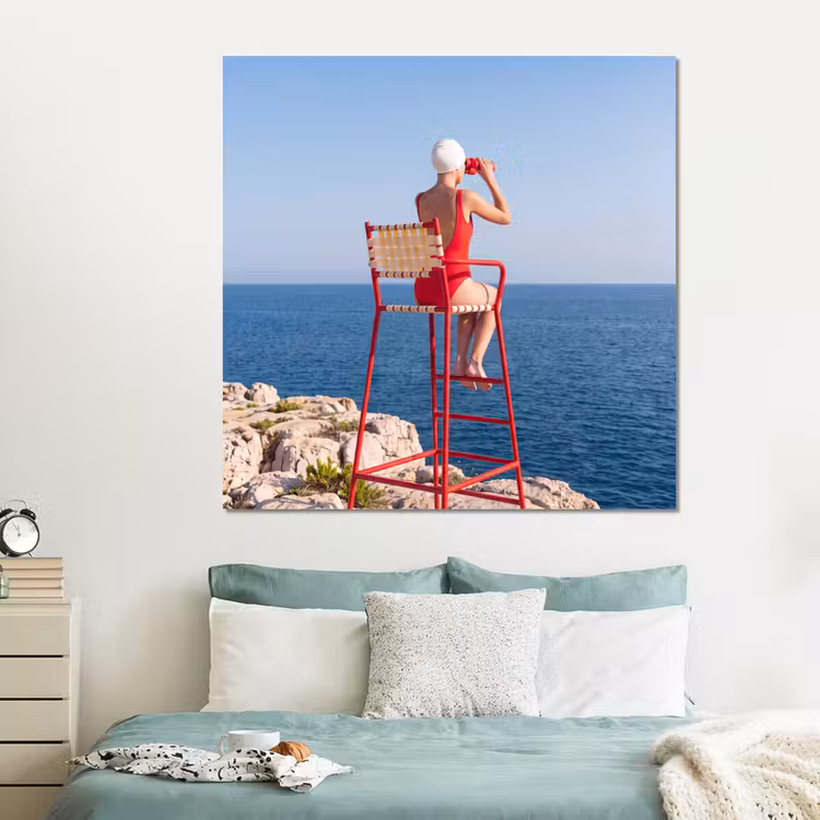 Forex - Vrouw - Zee - Kust - Verrekijker - Rood — 2