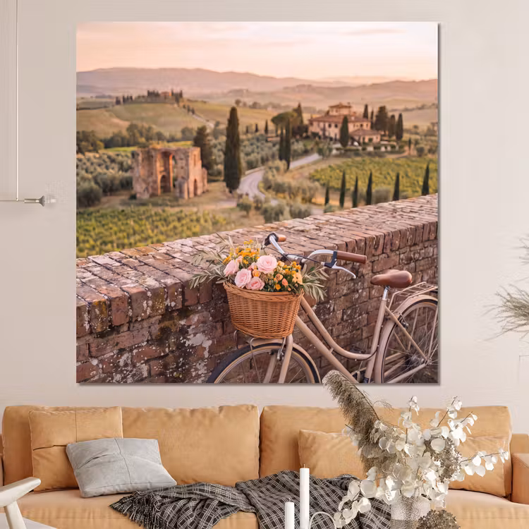 Forex - Fiets - Bloemen - Toscane - Landschap - Roze — 4