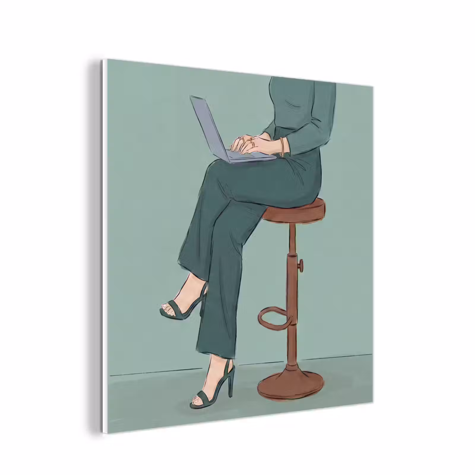 Forex - Vrouw - Laptop - Zittend - Illustratie - Groen — 1