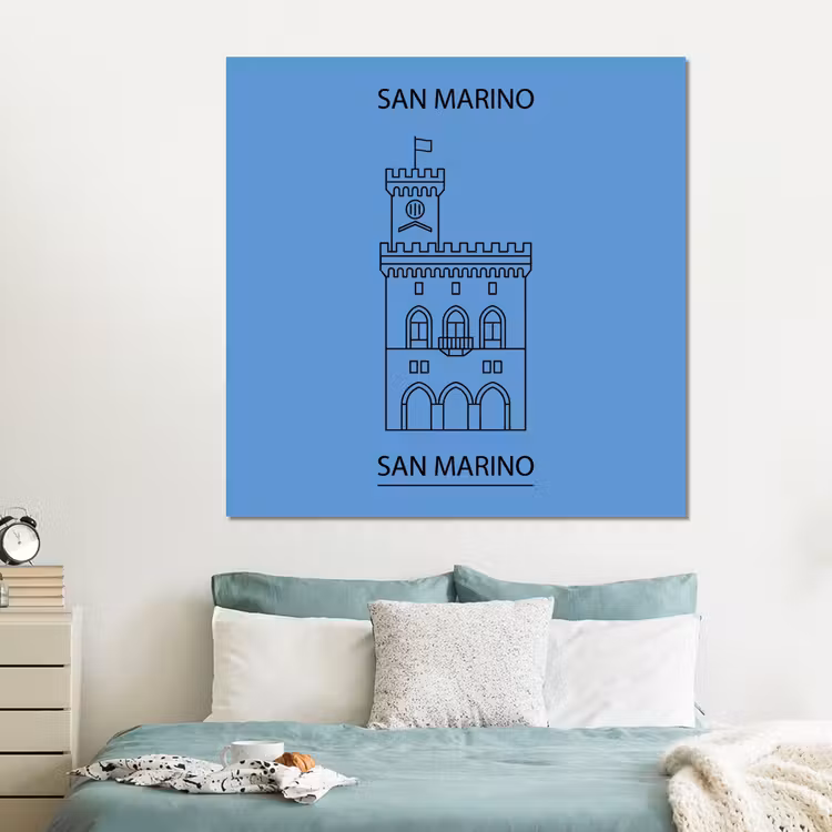 Forex - Gebouw - San Marino - Architectuur - Lijntekening - Blauw — 2