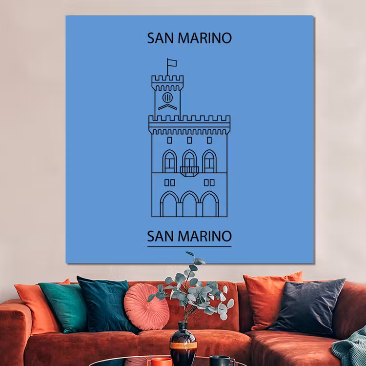 Forex - Gebouw - San Marino - Architectuur - Lijntekening - Blauw — 3