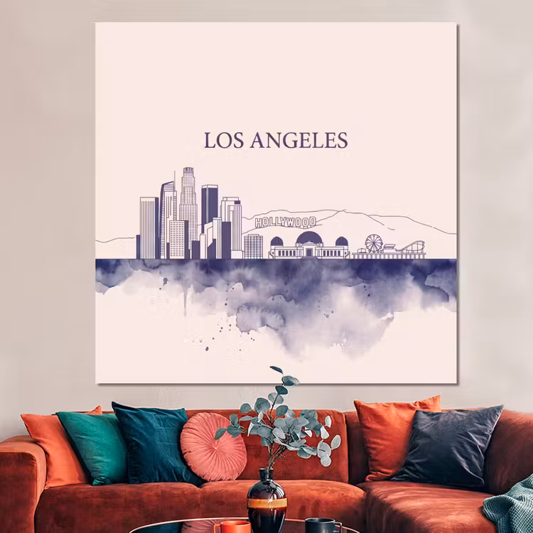 Forex - Los Angeles - Skyline - Architectuur - Aquarel - Blauw — 3