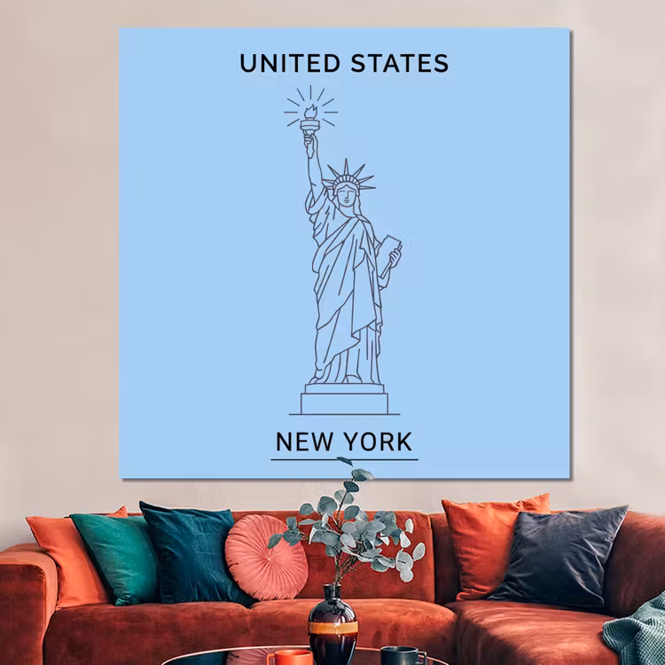Forex - Monument - Vrijheidsbeeld - New York - Minimalistisch - Blauw — 3