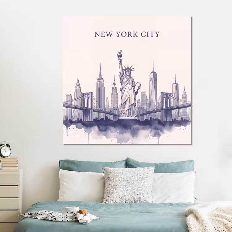 Forex - New York - Vrijheidsbeeld - Skyline - Illustratie - Blauw — 2