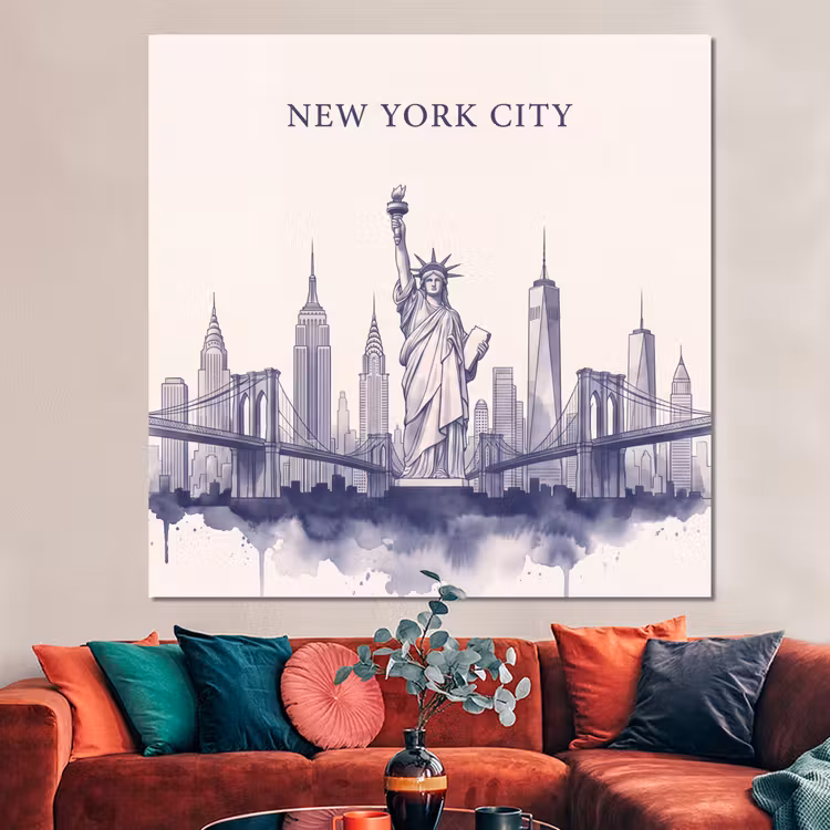 Forex - New York - Vrijheidsbeeld - Skyline - Illustratie - Blauw — 3