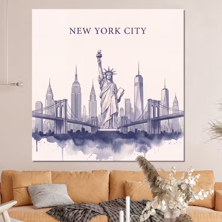 Forex - New York - Vrijheidsbeeld - Skyline - Illustratie - Blauw — 4