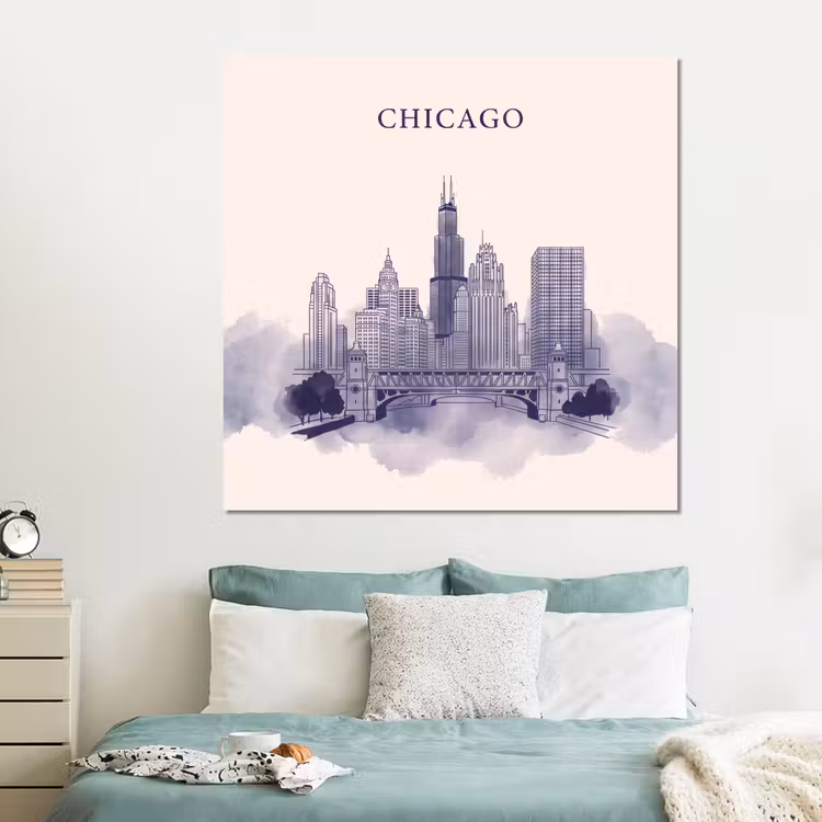 Forex - Stad - Skyline - Architectuur - Lijntekening - Blauw — 2