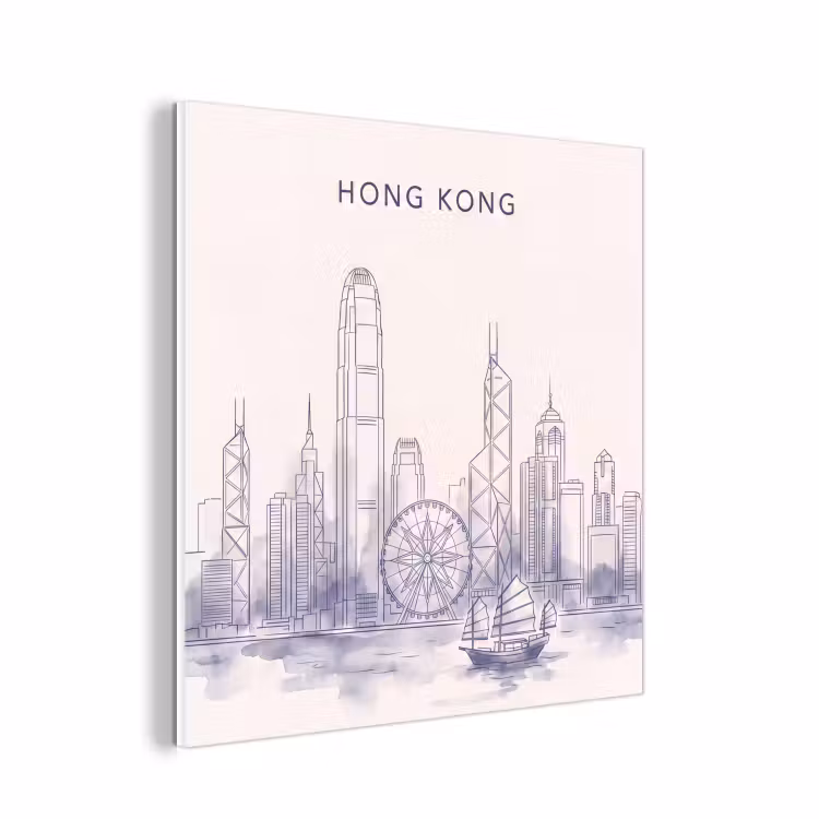 Forex - Stad - Skyline - Water - Lijntekening - Blauw — 1