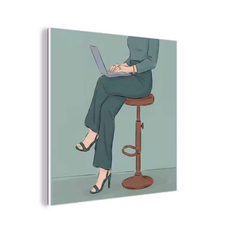 Forex - Vrouw - Laptop - Zittend - Illustratie - Groen — 1