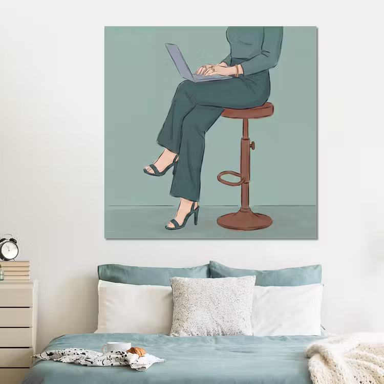 Forex - Vrouw - Laptop - Zittend - Illustratie - Groen — 2