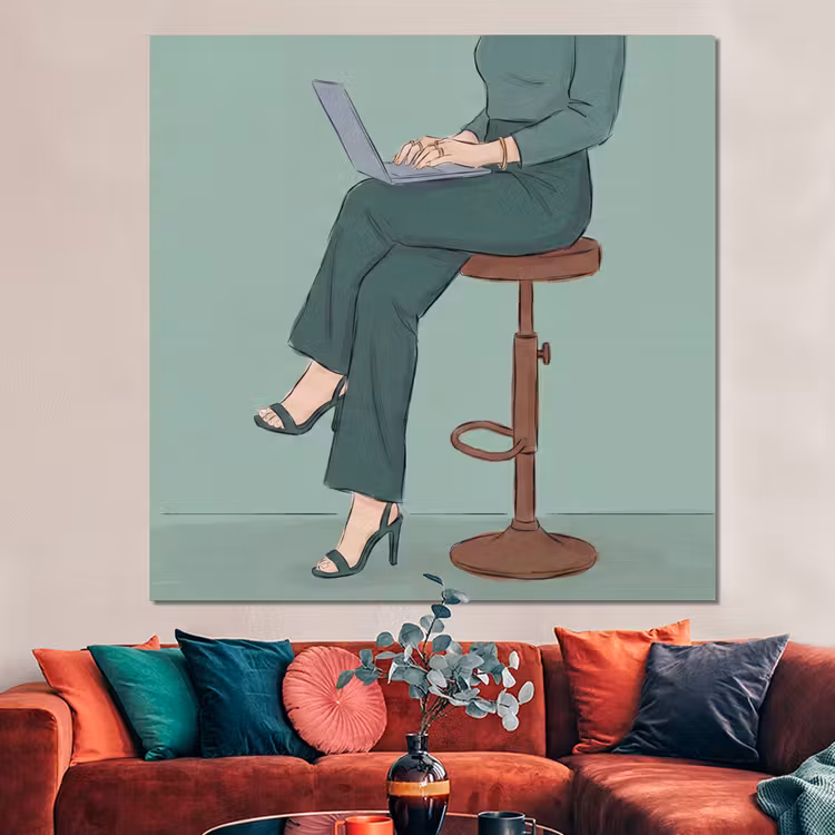 Forex - Vrouw - Laptop - Zittend - Illustratie - Groen — 3