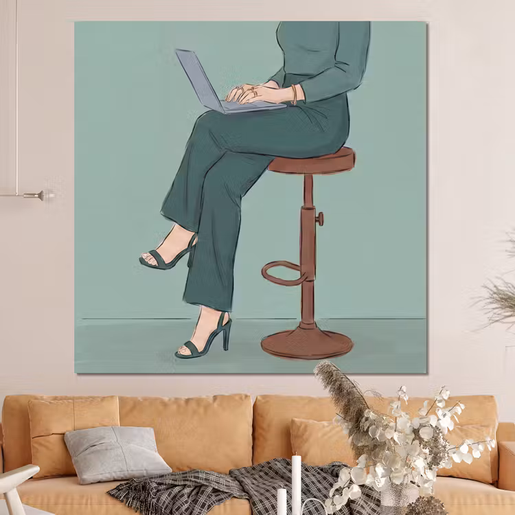Forex - Vrouw - Laptop - Zittend - Illustratie - Groen — 4