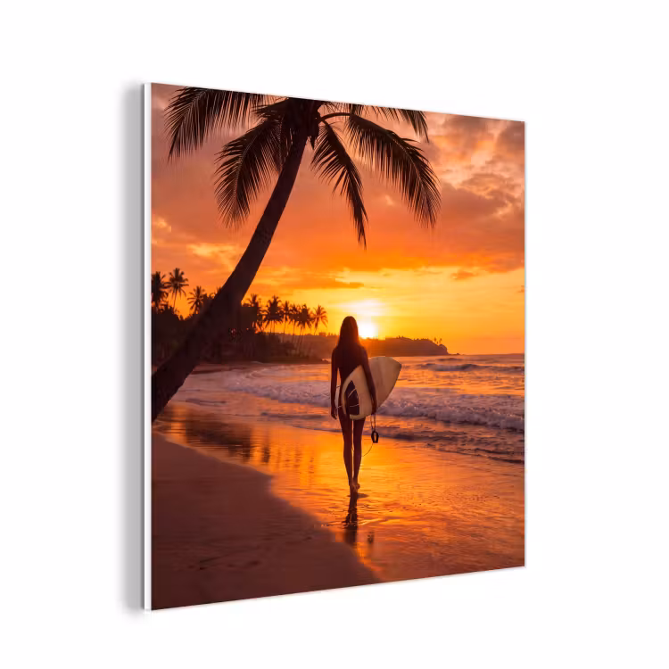 Forex - Vrouw - Surfplank - Strand - Zonsondergang - Oranje — 1