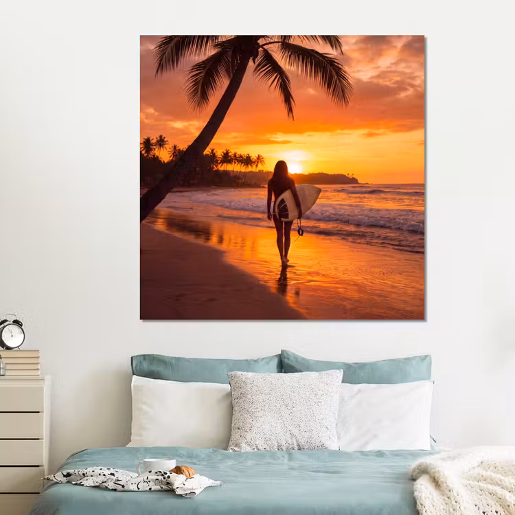 Forex - Vrouw - Surfplank - Strand - Zonsondergang - Oranje — 2