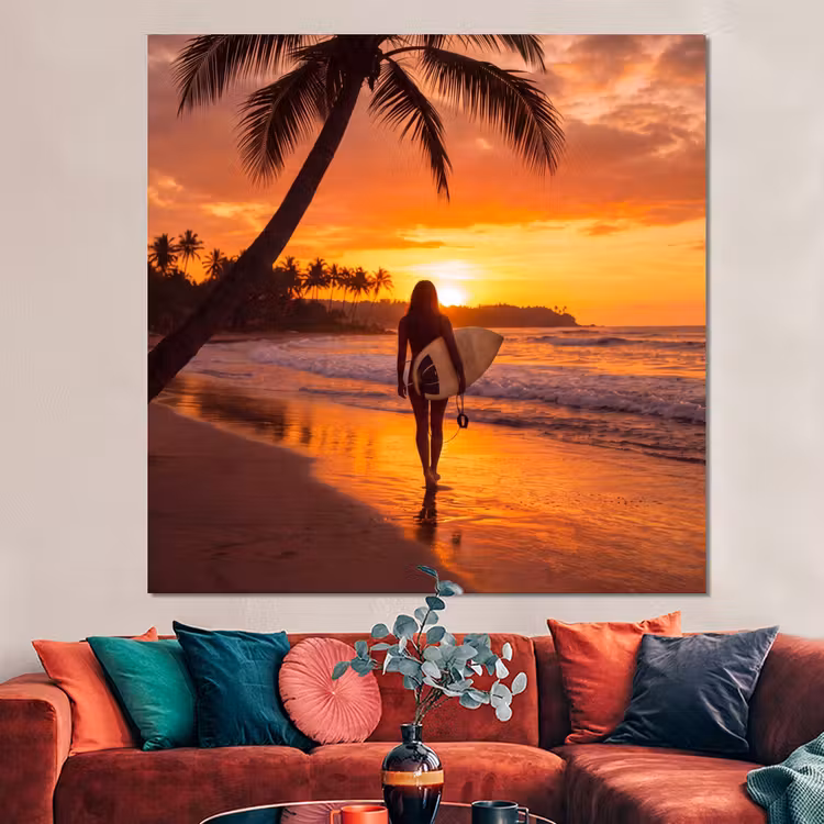 Forex - Vrouw - Surfplank - Strand - Zonsondergang - Oranje — 3