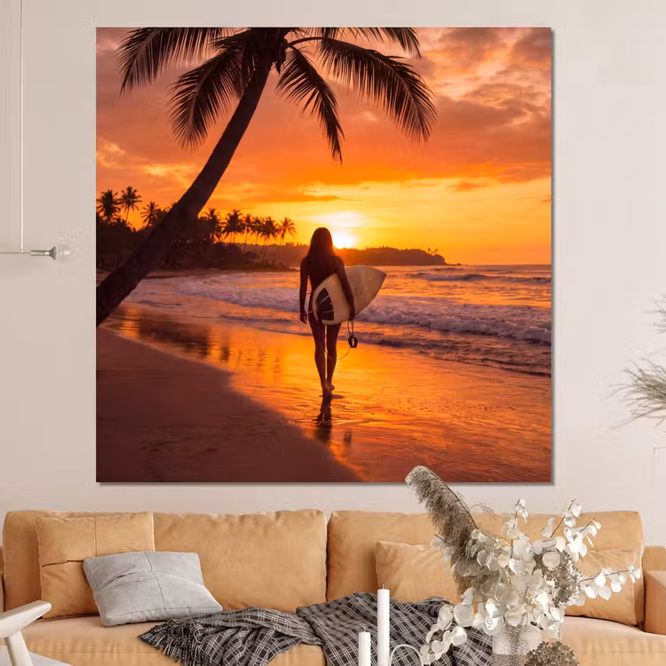 Forex - Vrouw - Surfplank - Strand - Zonsondergang - Oranje — 4