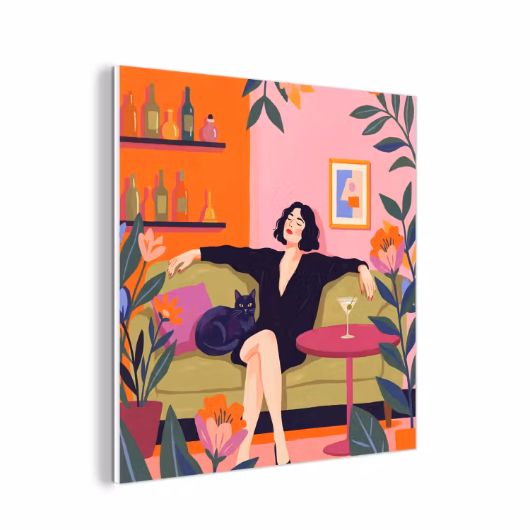 Forex - Vrouw - Kat - Interieur - Modern - Kleurrijk — 1