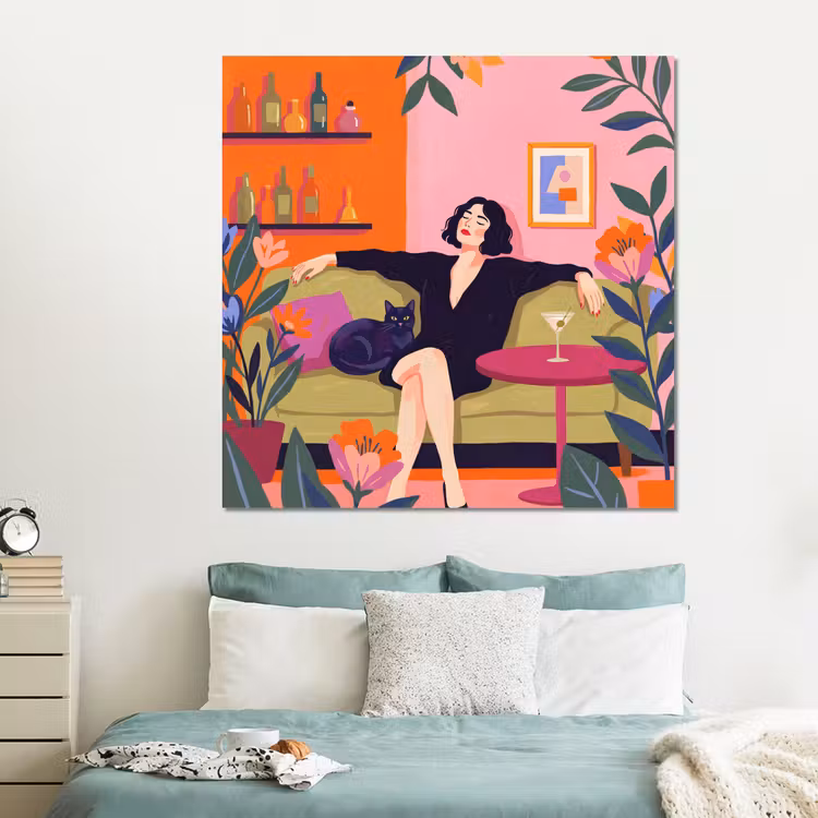 Forex - Vrouw - Kat - Interieur - Modern - Kleurrijk — 2