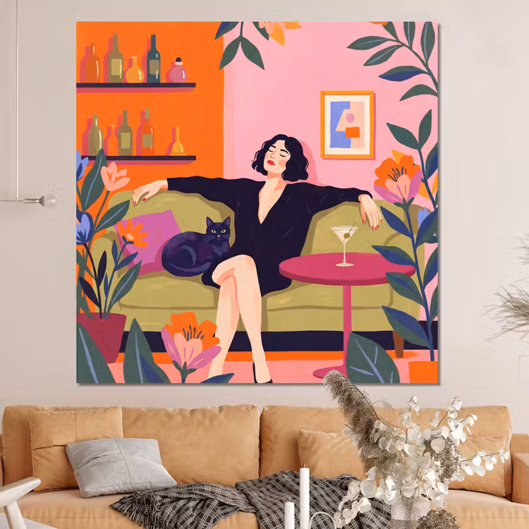 Forex - Vrouw - Kat - Interieur - Modern - Kleurrijk — 4