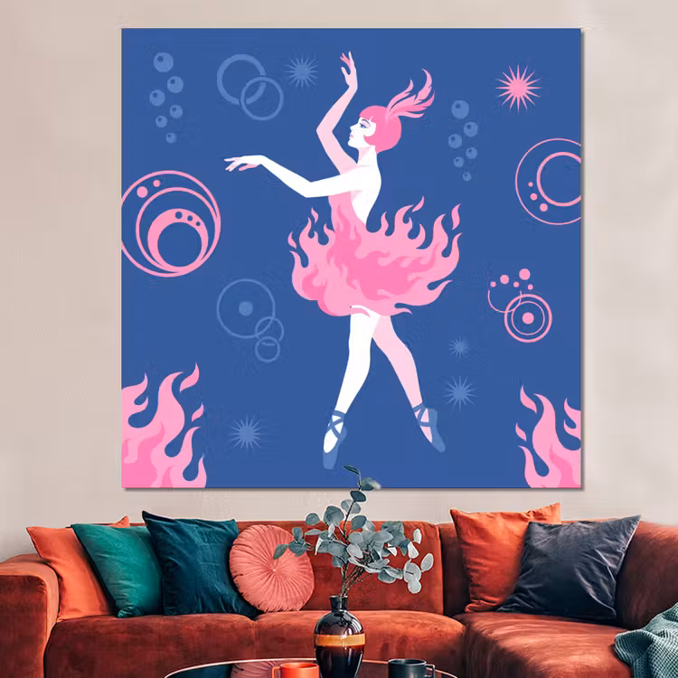 Forex - Danseres - Vlammenrok - Abstract - Roze - Blauw — 3