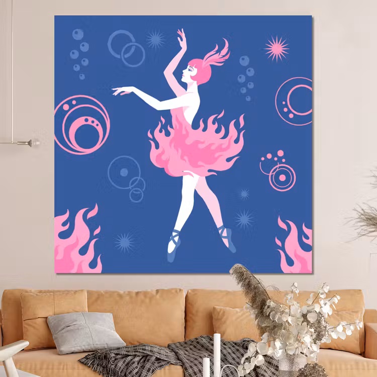 Forex - Danseres - Vlammenrok - Abstract - Roze - Blauw — 4