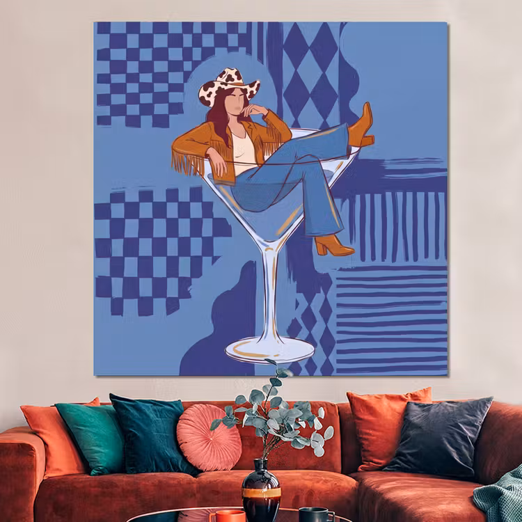 Forex - Vrouw - Martini glas - Abstract - Blauw - Kunst — 3