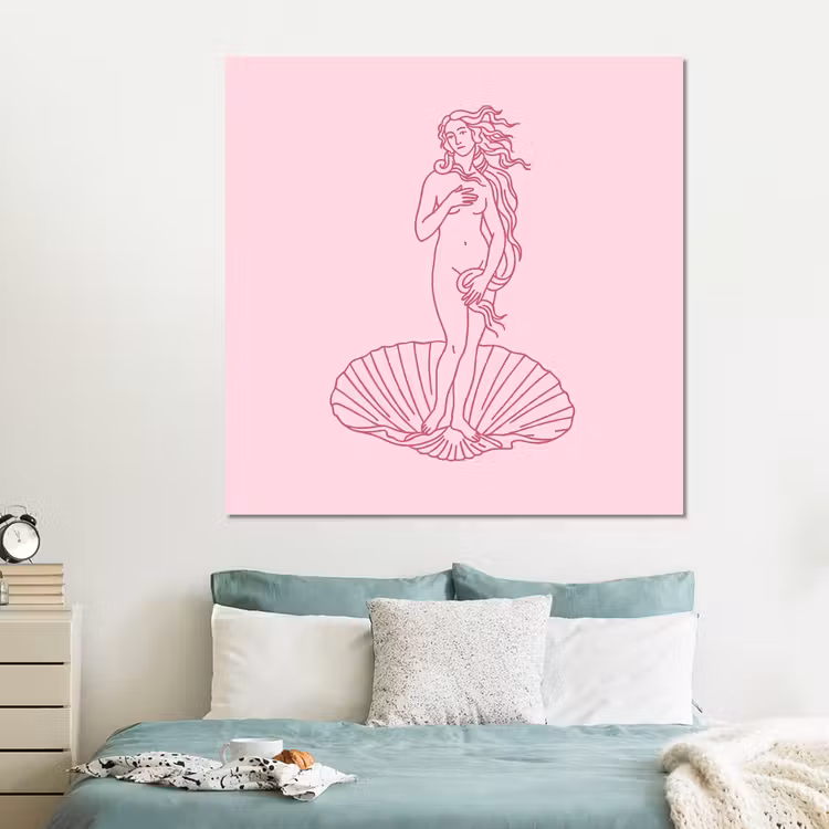 Forex - Vrouw - Schelp - Kunst - Lijntekening - Roze — 2