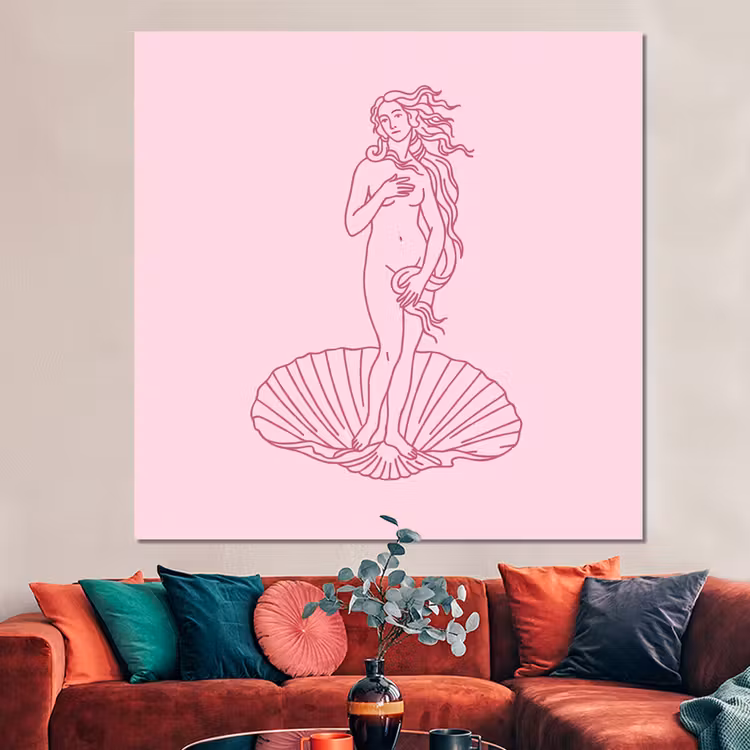 Forex - Vrouw - Schelp - Kunst - Lijntekening - Roze — 3