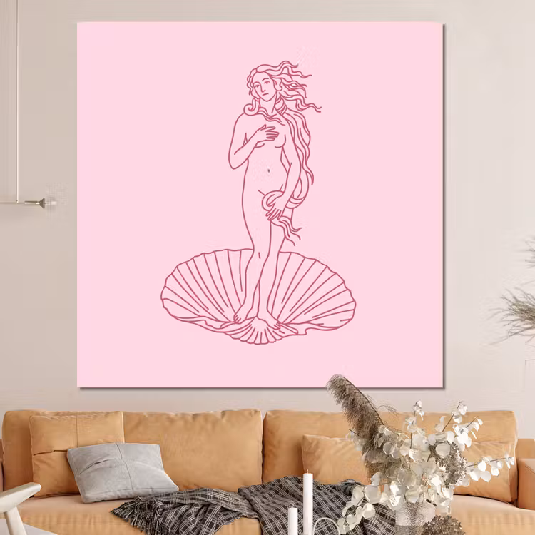Forex - Vrouw - Schelp - Kunst - Lijntekening - Roze — 4