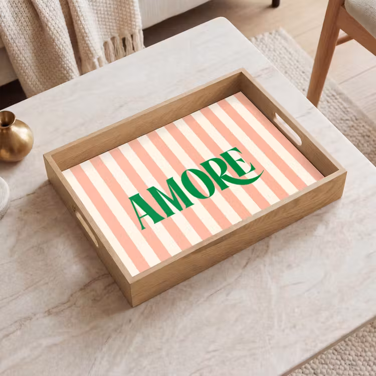 Dienblad - Zachtroze - Groen- Strepen - Amore — 2
