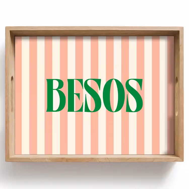 Dienblad - Zachtroze - Groen- Strepen - Besos — 1
